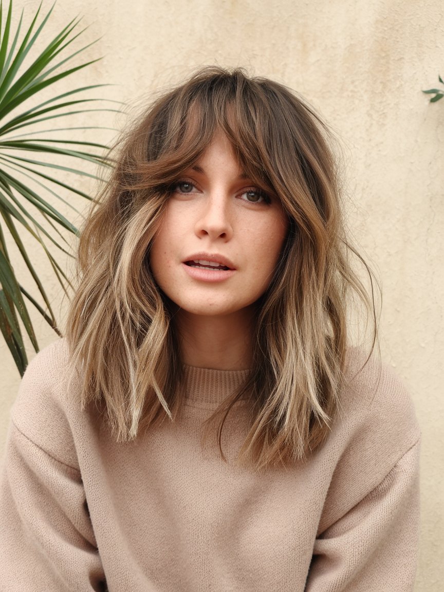 11. Wavy Lob With Bangs