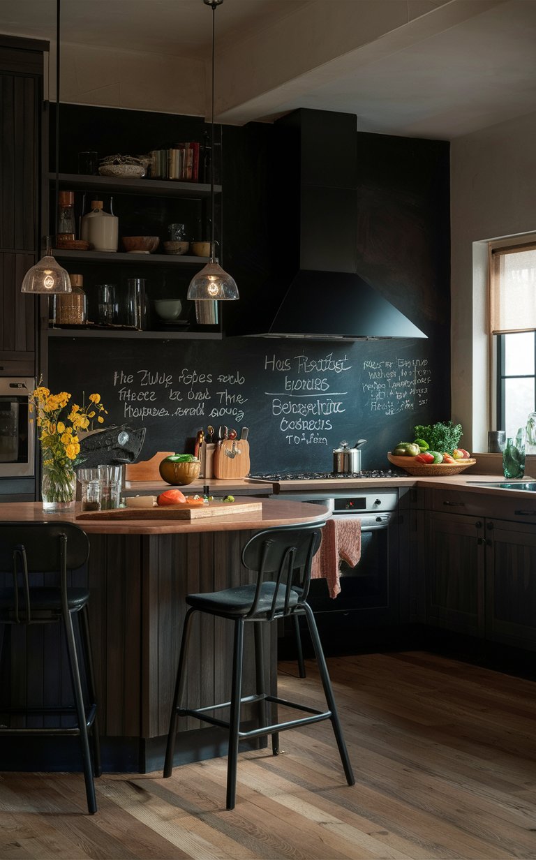  A chalkboard backsplash is both functional and fun. Use it to write notes, recipes, or seasonal decorations, making it a versatile and interactive design element.