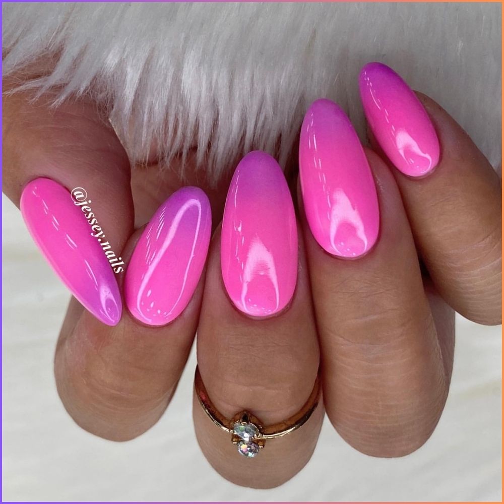 Close up of nails with simple pink nail designs having Pink and Purple Nail Designs