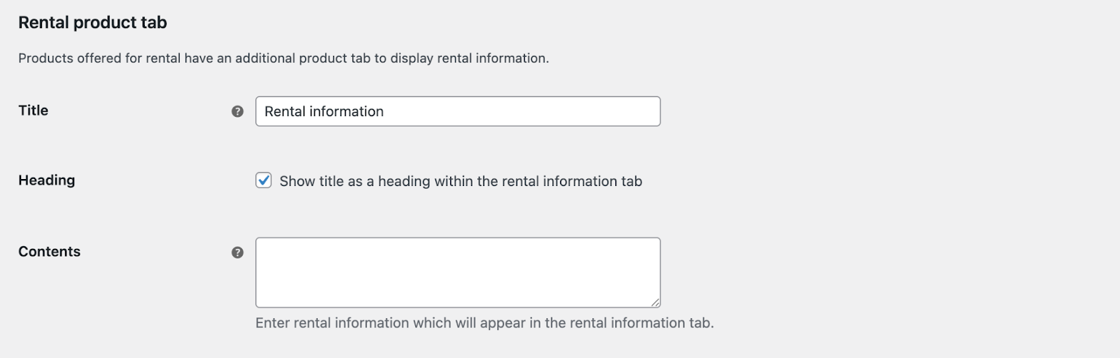 Configuring settings for rental information in WooCommerce rental products
