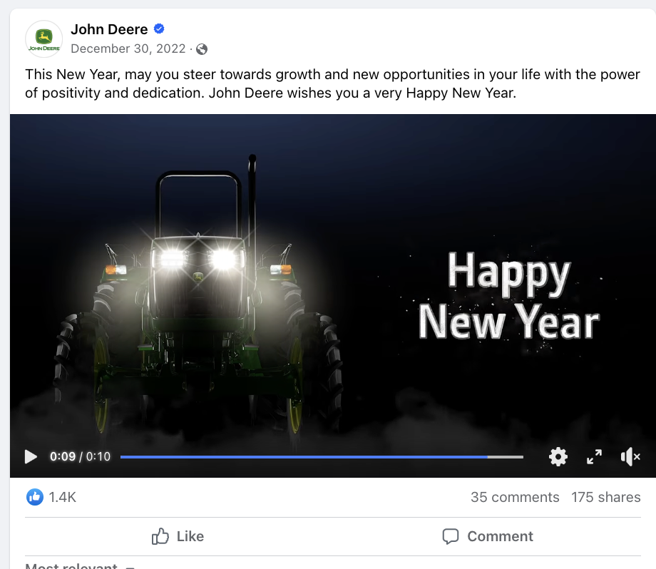 New Year marketing idea example from john deere