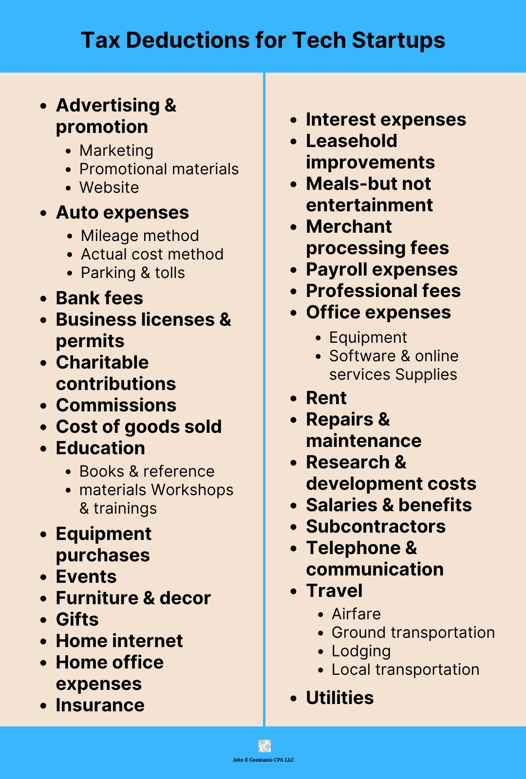 Tax deductions for Startup and Organization Cost Deduction, John Geantasio, cpa new jersey