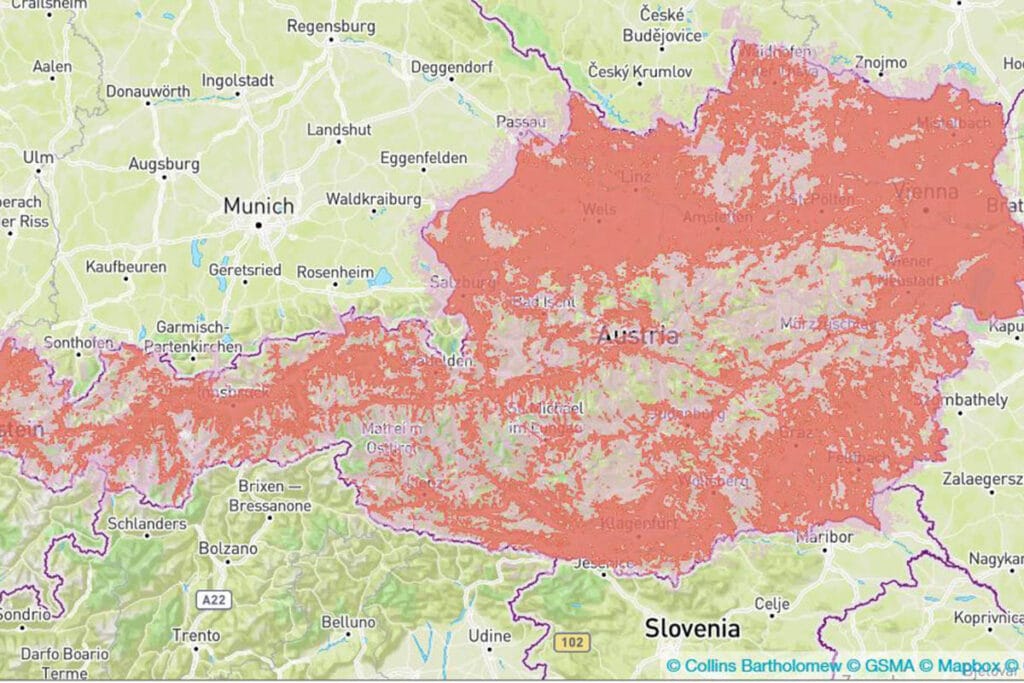 Mapa de cobertura 4G de 3 – CK Hutchison na Áustria
