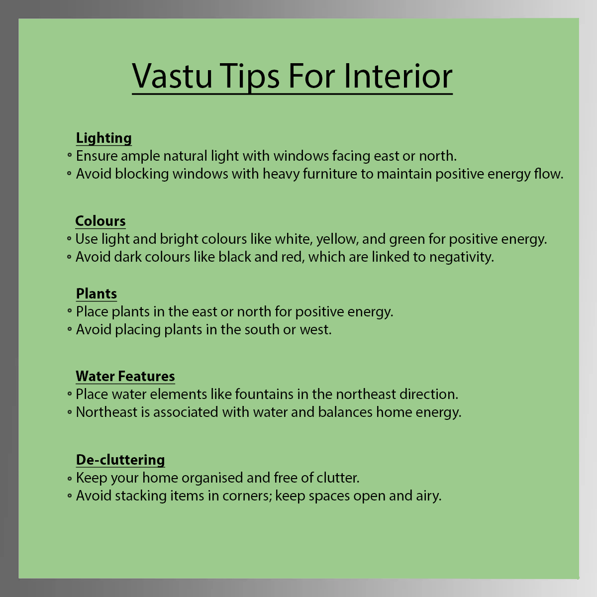 Vastu tips for Home Interiors