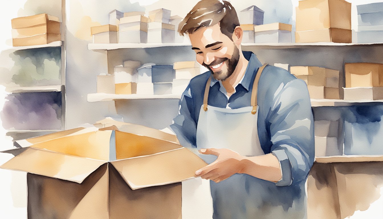 A smiling customer easily opens a package with no visible frustration