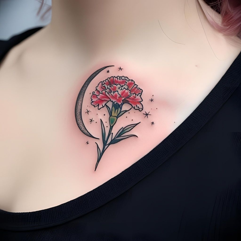 Carnation with Moon Tattoo