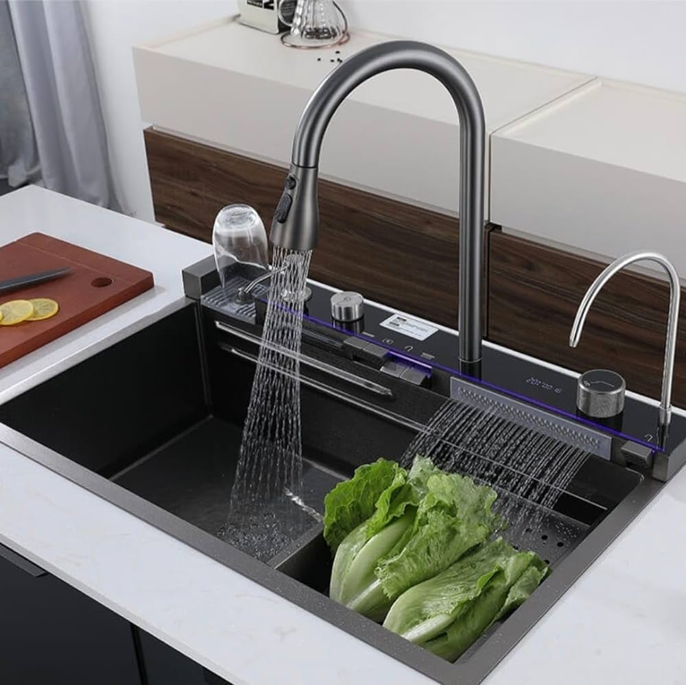 Touchless kitchen faucet with digital display