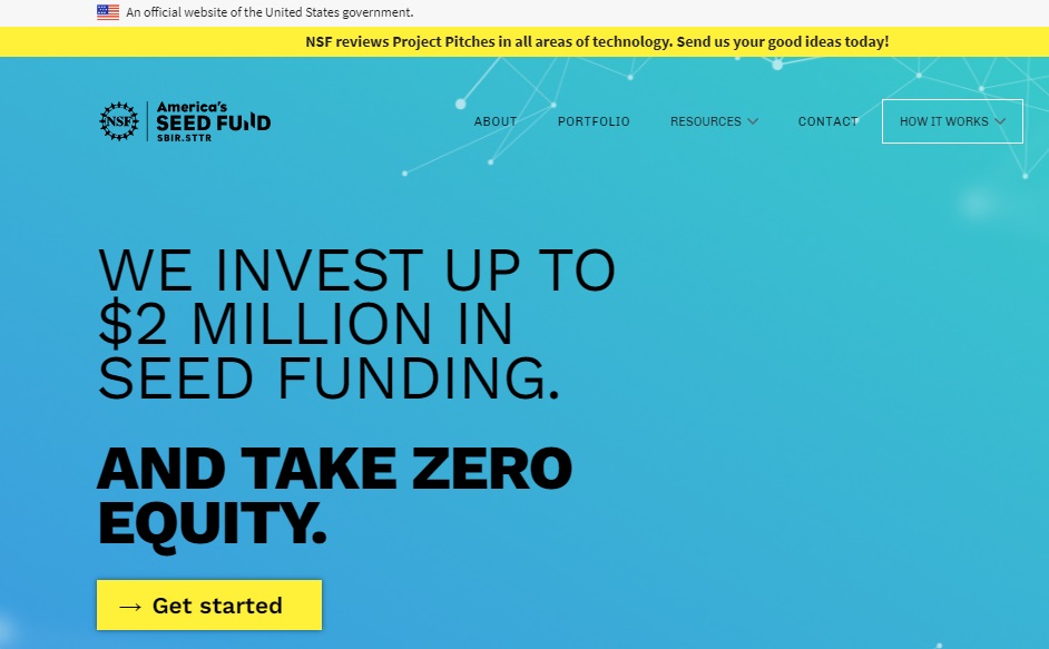 A screenshot showcasing the front page design of the America's Seed Fund website which utilized the United States Web Designs System