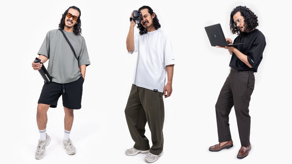 Outfit saat Menggunakan T-Shirt berbahan Comflex dari Bodypack