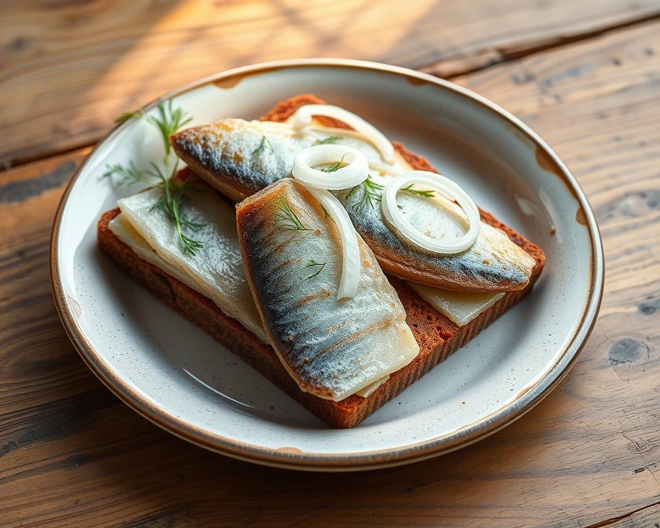 pickled herring on rye bread