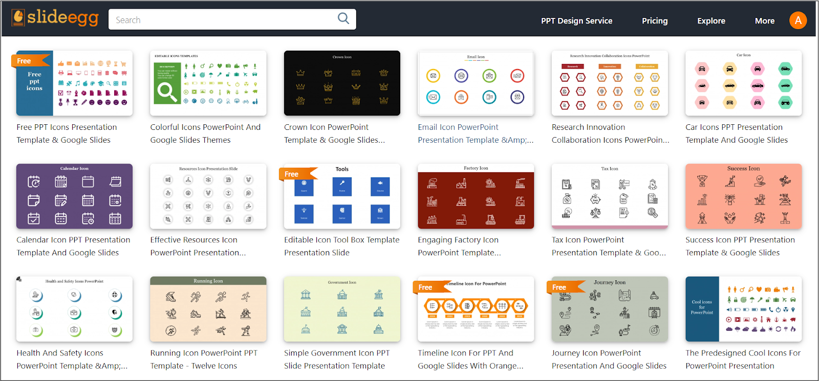 SlideEgg's premade collection of icon PowerPoint templates, Canva, and Google Slides themes.