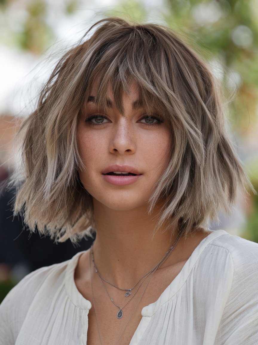 3. Wavy Choppy Ash Brown Bob