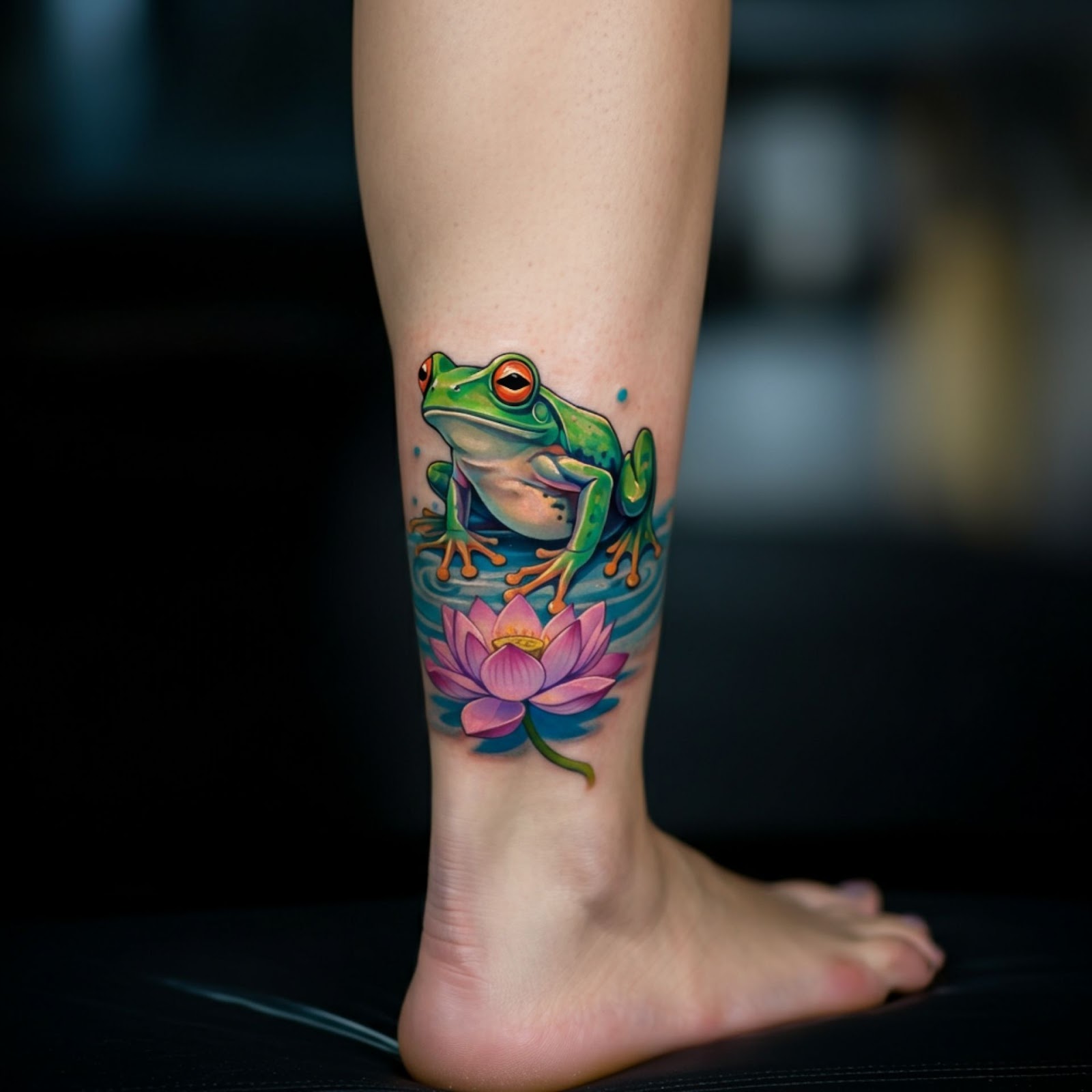 Frog and Lotus Tattoo