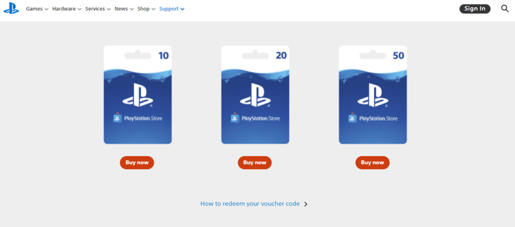 Three Digital PlayStation gift card options
