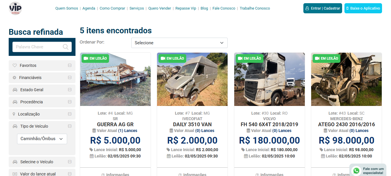 Divulgação do edital e catálogo de veículos