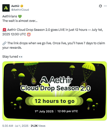 Aethir Cloud Drop Season 2.0 आज से, जानें कैसे करें क्लेम
