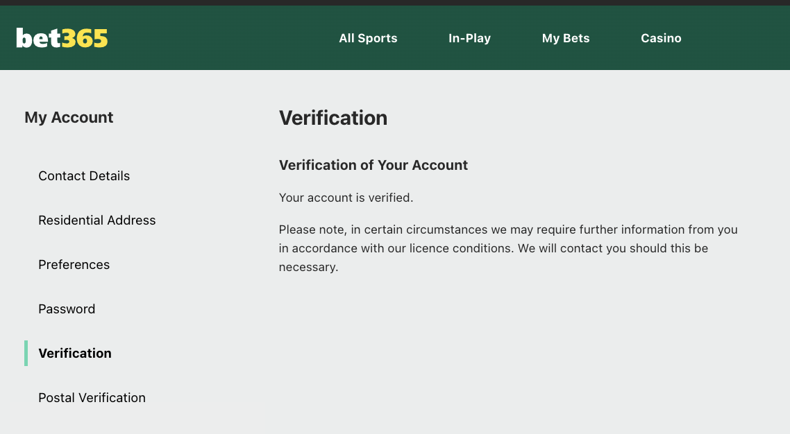 Verify Your Account at bet365 - Success!