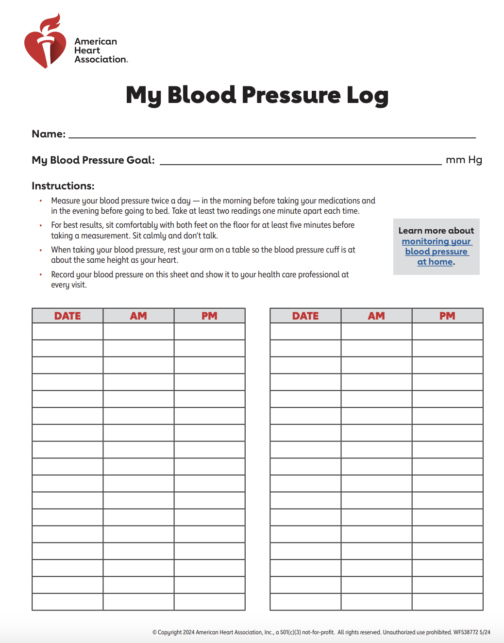 printable blood pressure log