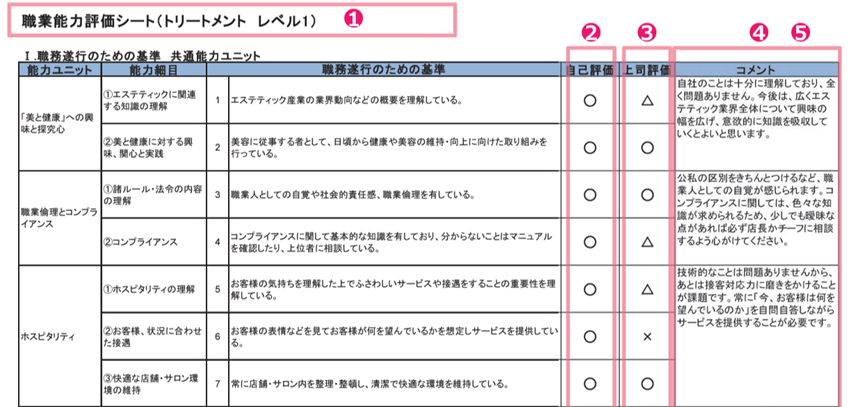 職業能力評価シートのコメント欄の使い方