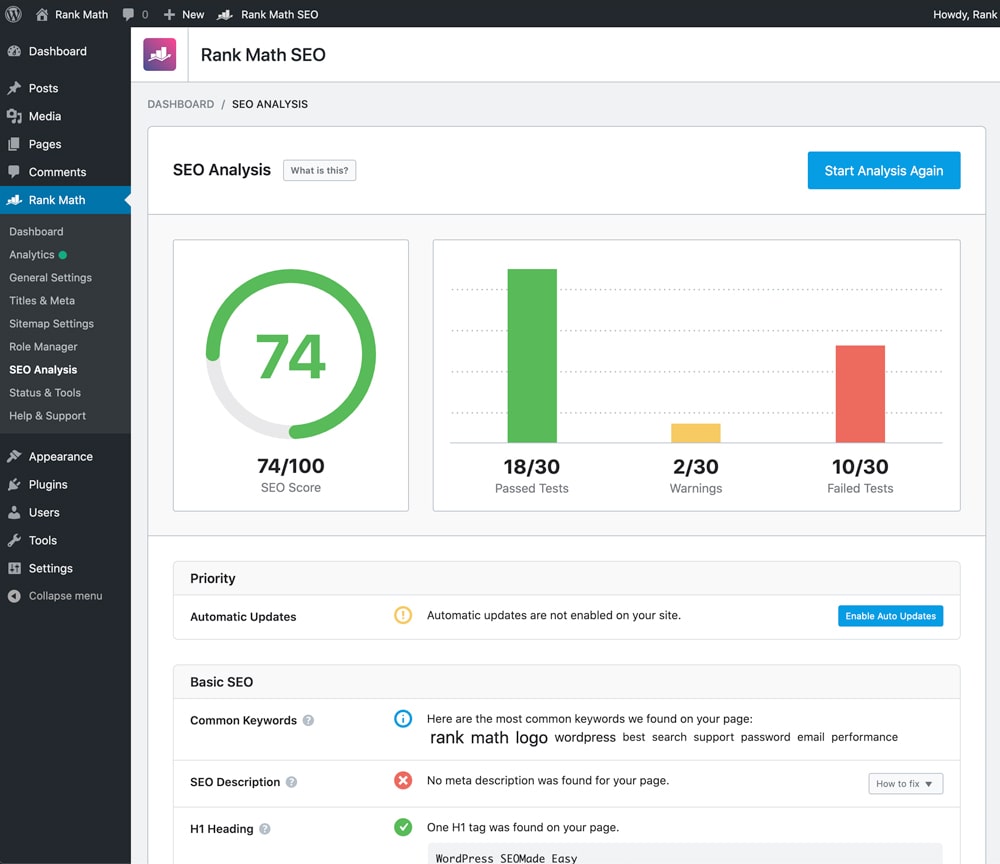 Rank Math SEO Dashboard