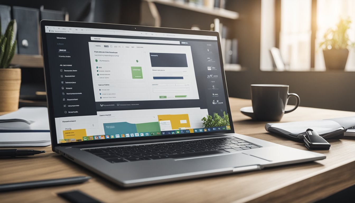 A desk with a laptop, notebook, pen, and Amazon seller account open on the screen