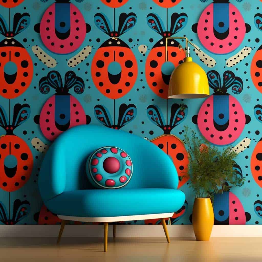 Ladybug wallpaper pattern geometric design bright colors design