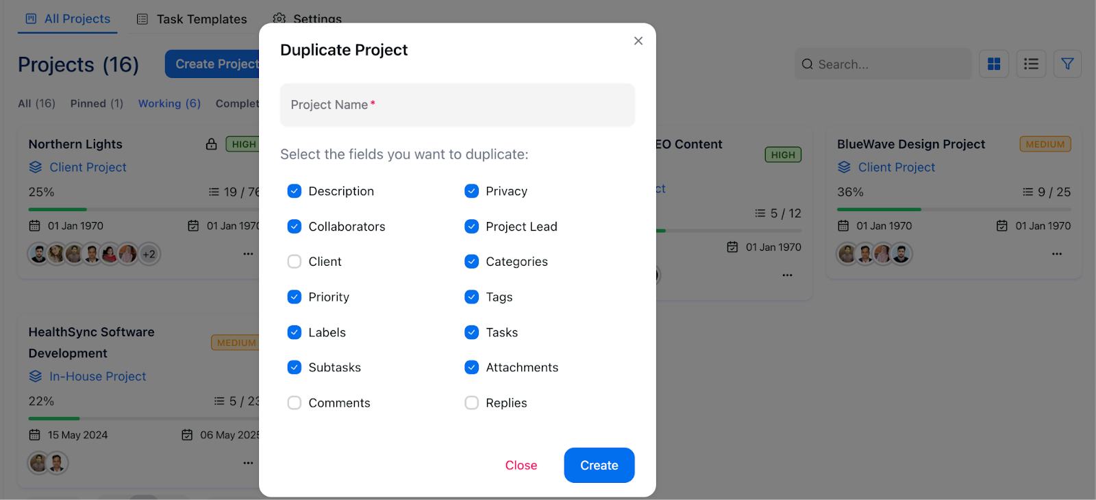 Project Duplication Feature in OneSuite