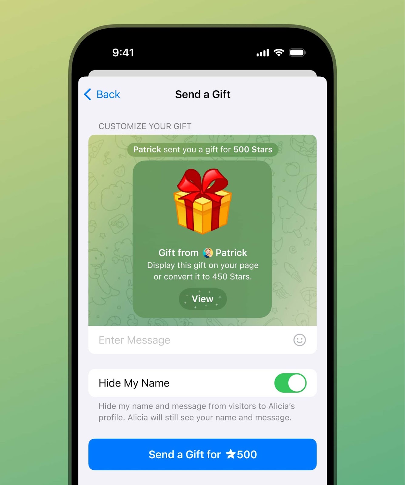 Sending a digital gift in Telegram 