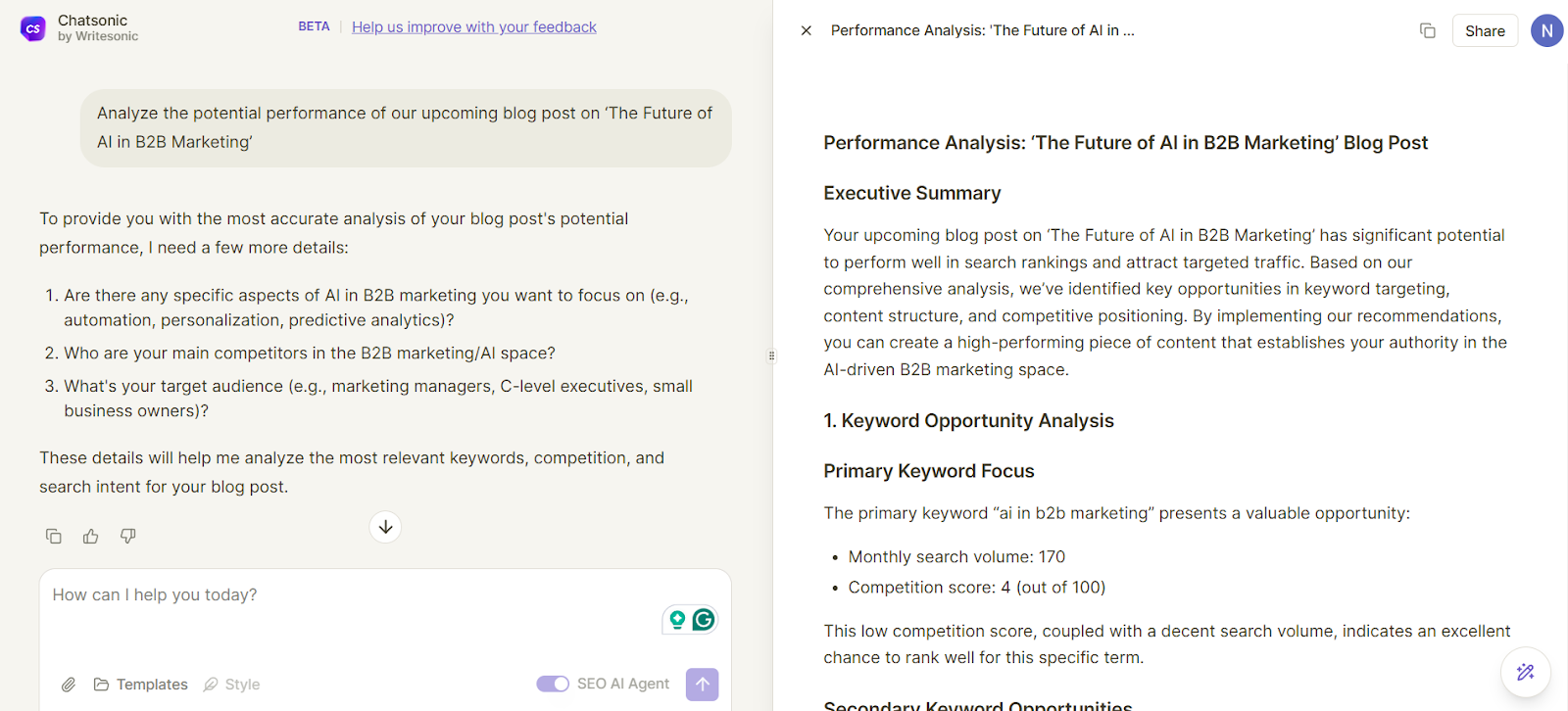 Chatsonic can help with predictive analysis.