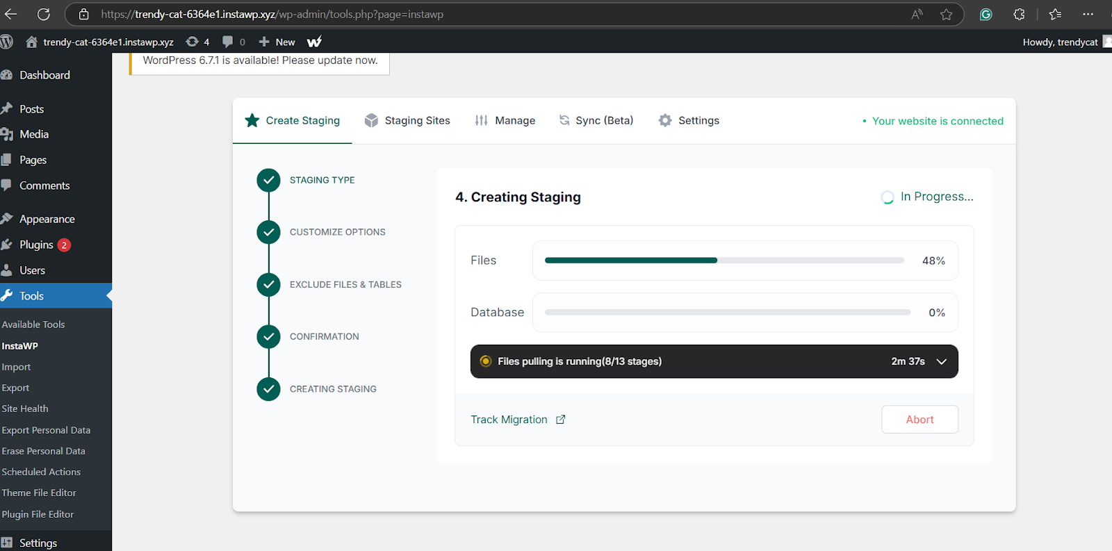 Click on 'Create Site' to finish the staging site process. 