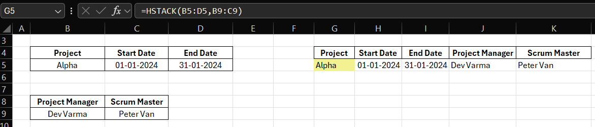 HSTACK in Excel