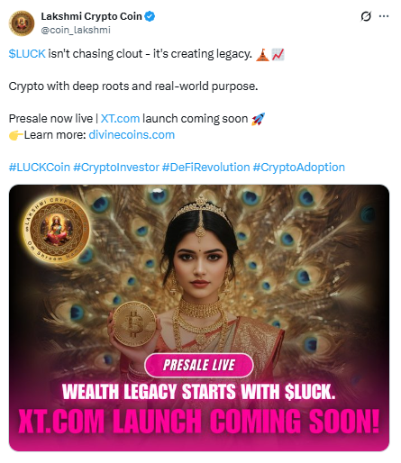 Lakshmi Crypto Coin Presale शुरू, XT.com पर जल्द होगा लॉन्च