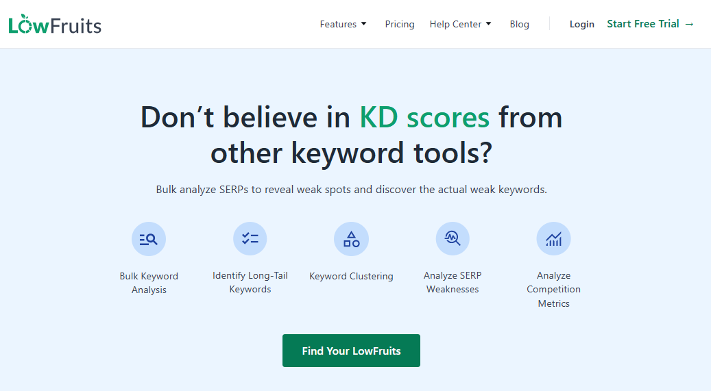 A snapshot of the homepage of LowFruits