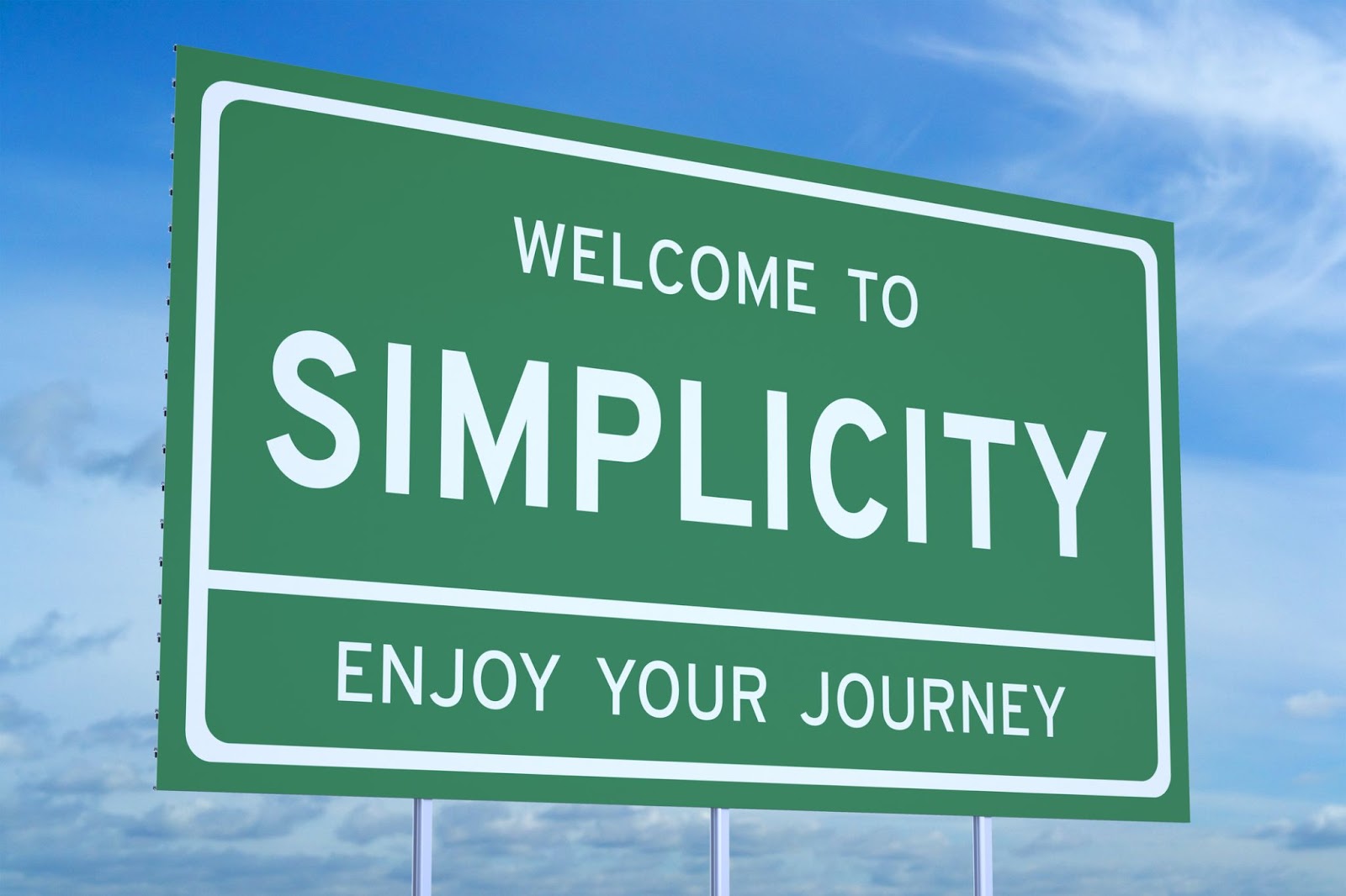 a sign that says: Welcome to Simplicity. Enjoy your journey