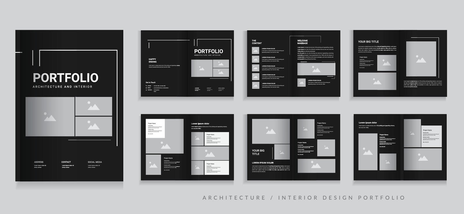 A collection of seven design portfolio templates.