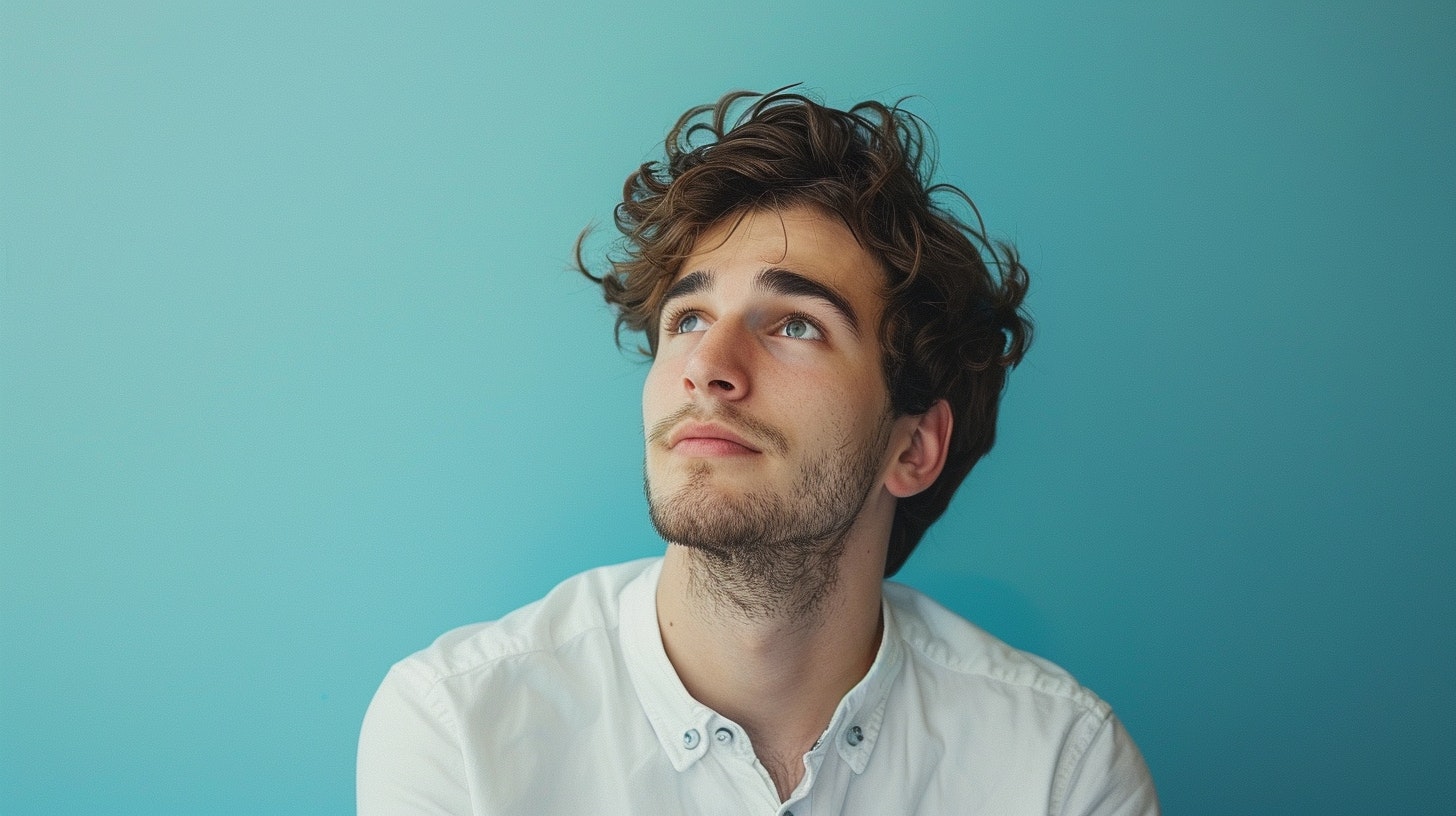 a half bearded man thinking of home remedies for dandruff and itchy scalp