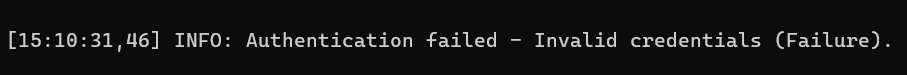 Error observado: Authentication failed - Invalid credentials (Failure).