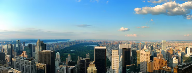 Panorama image of city skyscrapers