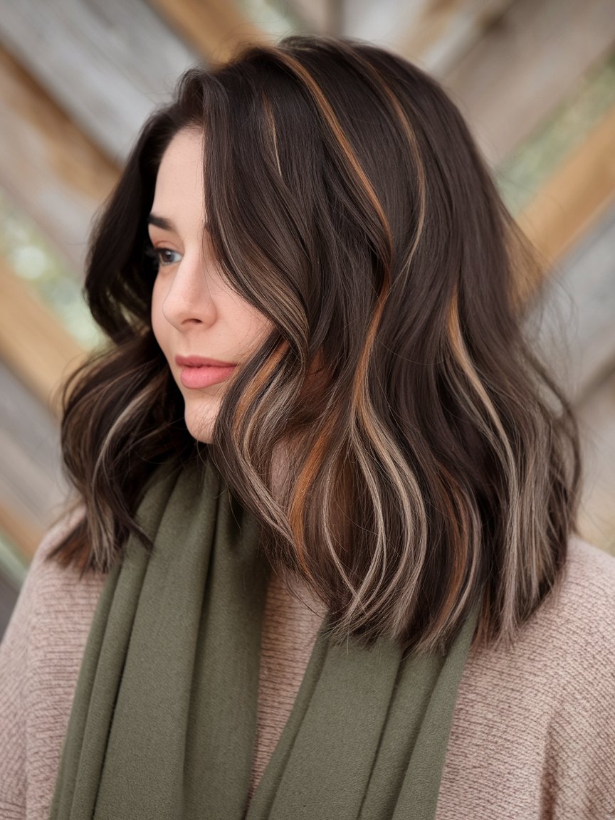 35. Dark Ash Brown Hair with Subtle Caramel Highlights