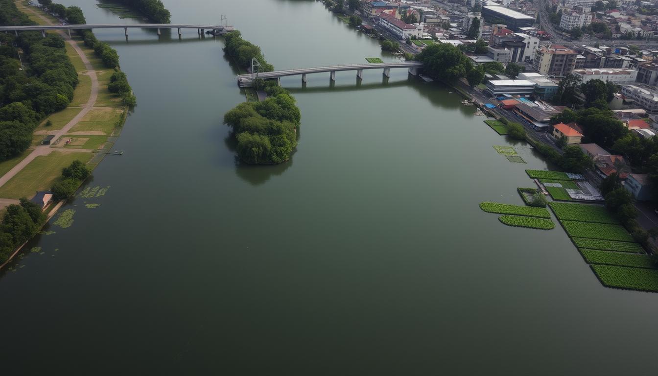 Canals of Lake Xochimilco in Mexico City showing the remaining habitat of wild axolotls