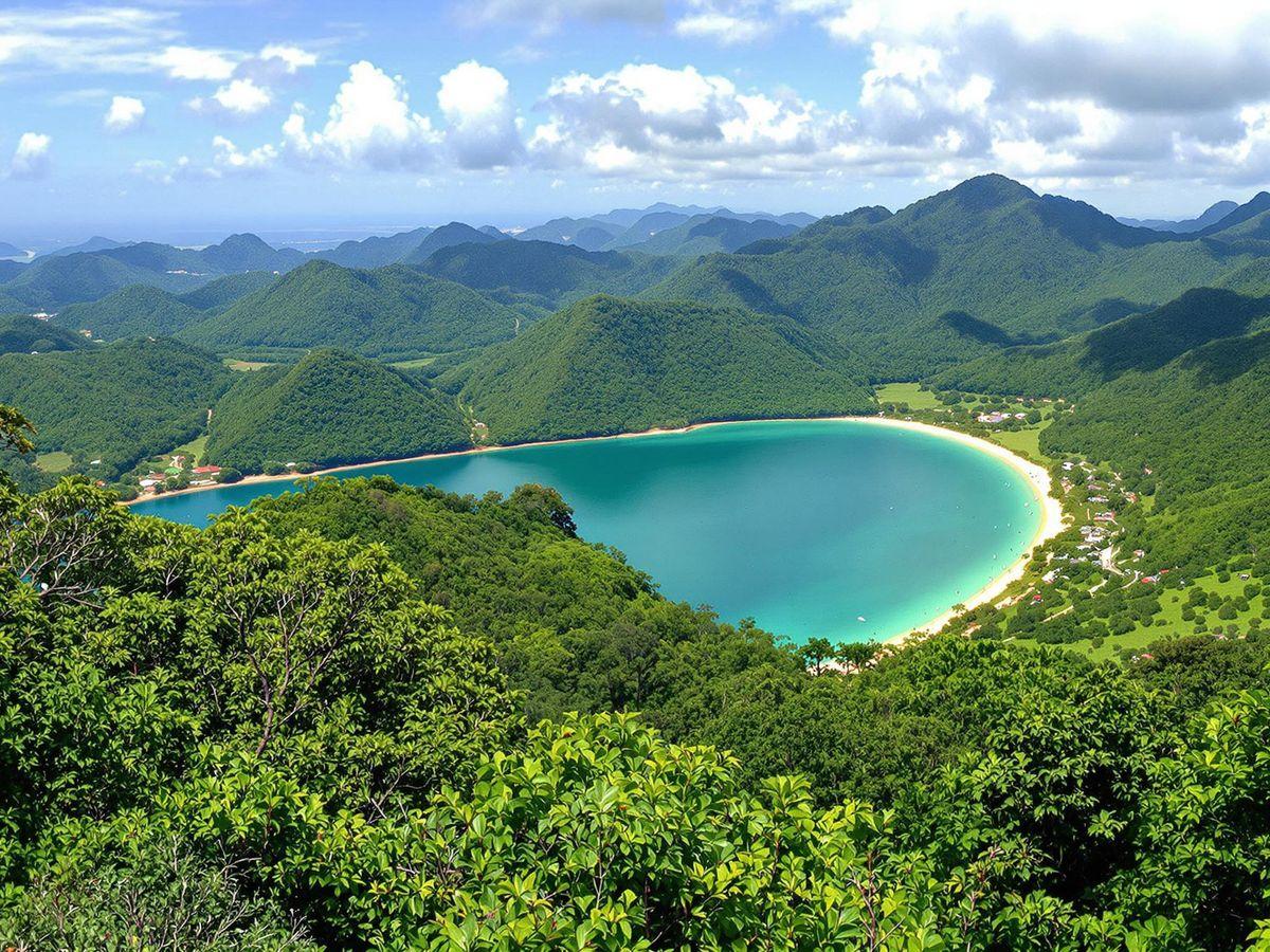 Vue du parc tayrona avec ses plages et ses montagnes