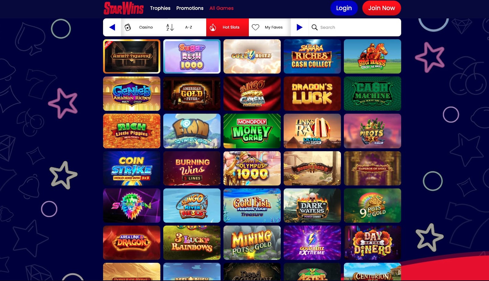 Star Wins casino games page