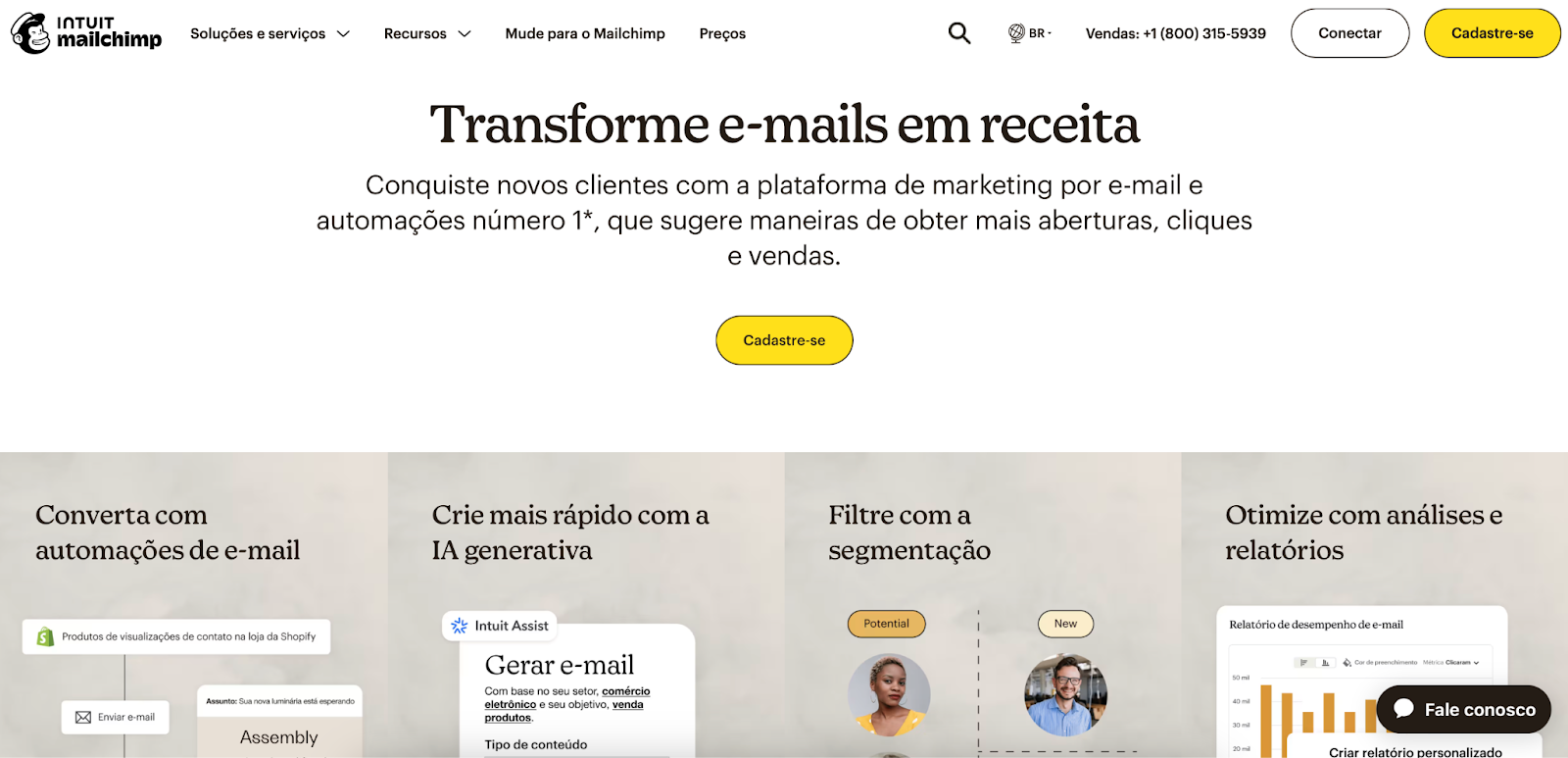 Captura de tela do site do Mailchimp