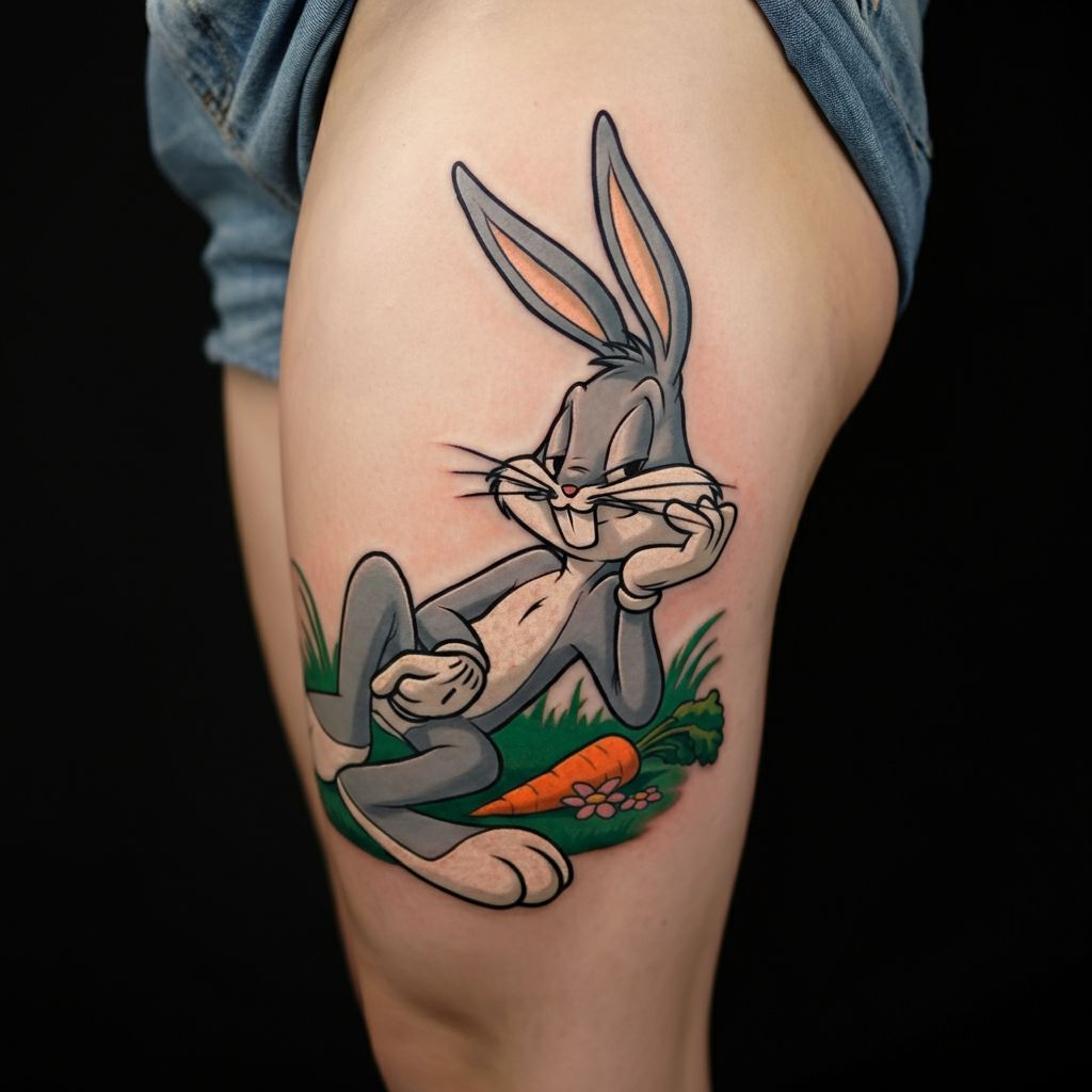 Bugs Bunny Tattoo on thigh