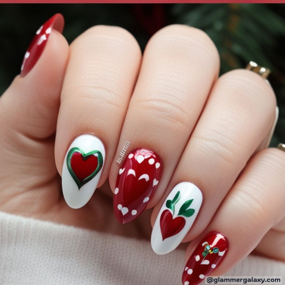 December Nails having Heart Accents
