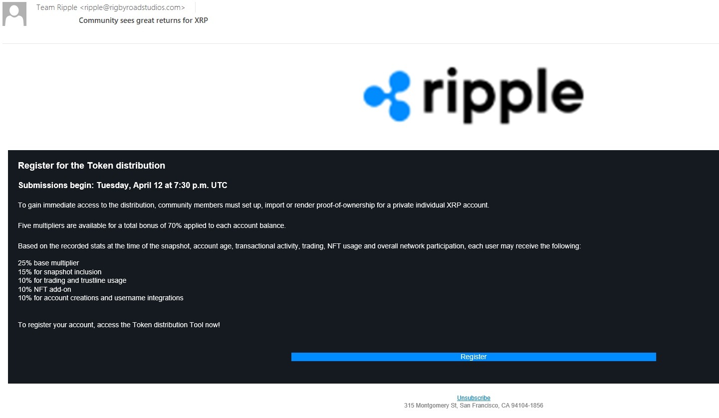 Crypto phishing scam example