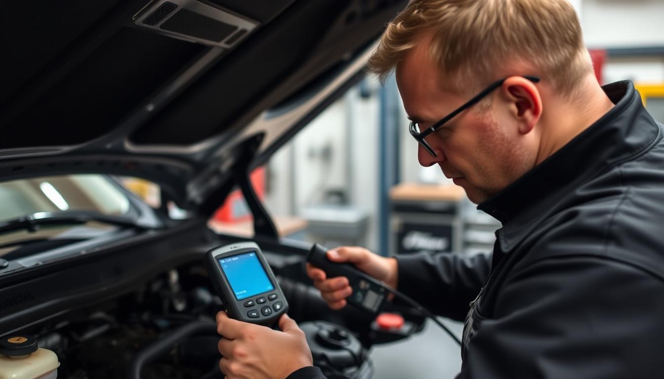 Mechanic performing diagnostic steps for P0430 car code