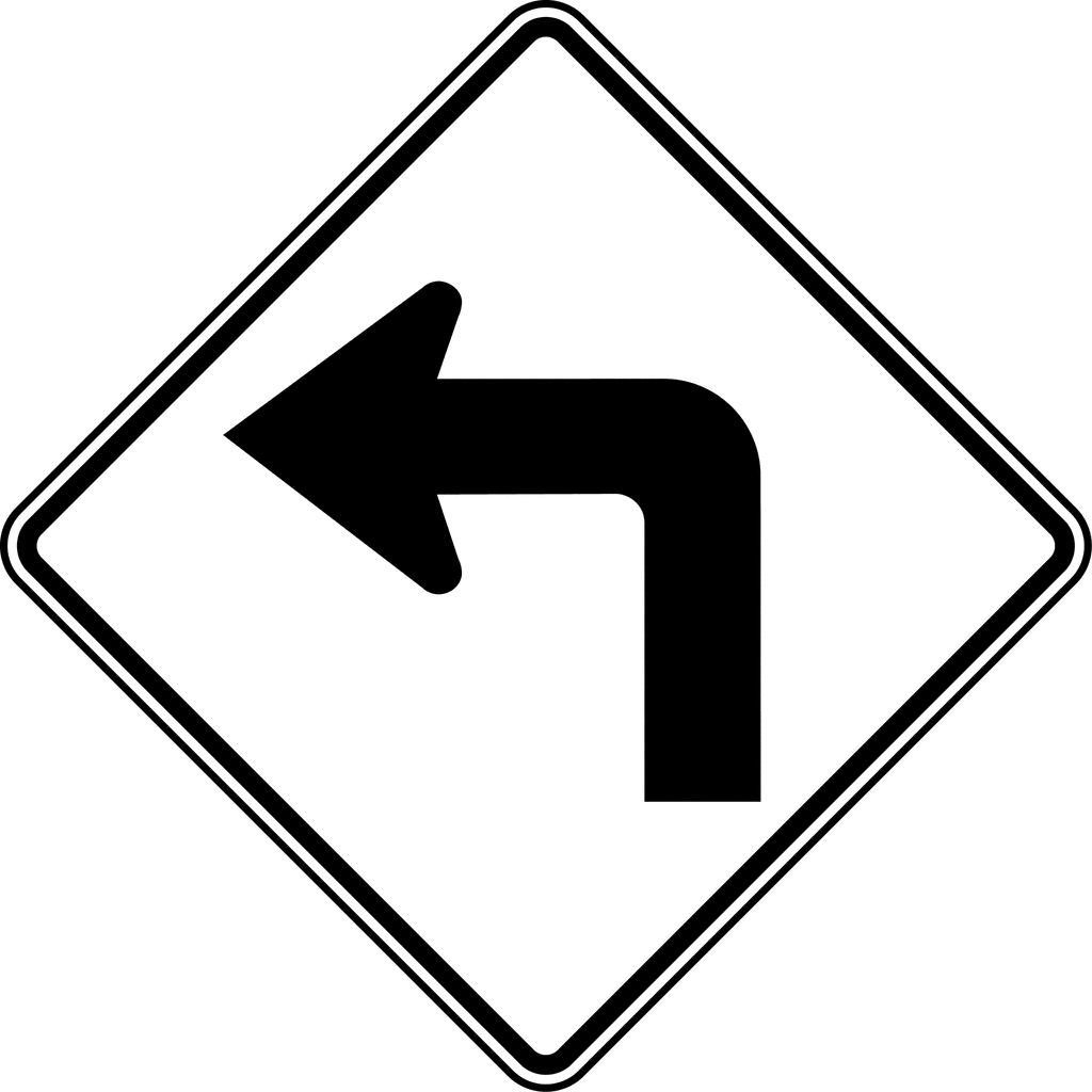 Left Turn, Black and White | ClipArt ETC