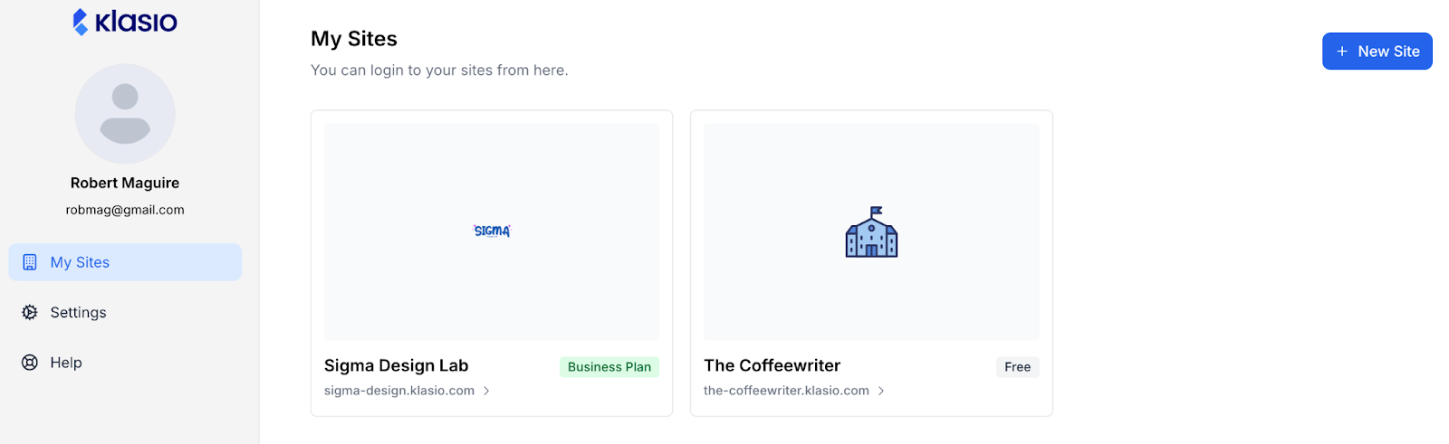 Site owner's panel with the new site