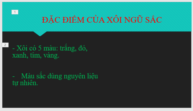 CHỦ ĐỀ E: BÀI 14 - THÊM HIỆU ỨNG CHO TRANG CHIẾUMỞ ĐẦUCâu 1: Làm thế nào để tạo được bài trình chiếu có những phần nội dung xuất hiện tuần tự theo các kiểu xuất hiện khác nhau?Đáp án chuẩn:Ta phải sử dụng các hiệu ứng khác nhau cho bài trình chiếu.2. Tạo hiệu ứng cho các đối tượng trên trang chiếuCâu 1: Em hãy tìm hiểu xem có thể thêm nhiều hiệu ứng cho một đối tượng trên trang chiếu được không?Đáp án chuẩn:Không thểLUYỆN TẬPCâu 1: Em hãy tạo bài trình chiếu giới thiệu một chủ đề về quê hương em, chẳng hạn về danh lam thắng cảnh, danh nhân văn hóa, ngành nghề thủ công, món ăn đặc sản,… Trong bài trình chiếu đó cần sử dụng các hiệu ứng cho các đối tượng trên trang chiếu và hiệu ứng chuyển trang chiếu.Đáp án chuẩn:Các em tham khảo:VẬN DỤNGCâu 1: Hãy bổ sung vào bài trình chiếu ở phần Luyện tập: hình ảnh minh hoạ, địa chỉ những trang web giới thiệu chi tiết về một nội dung trong bài trình bày.TỰ ĐÁNH GIÁ